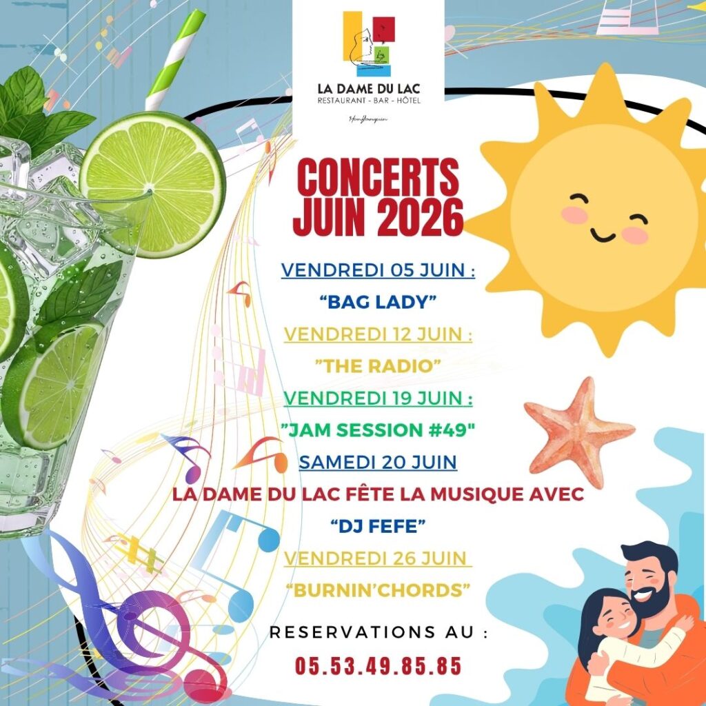 Concerts de juin à La Dame du Lac à Monflanquin - programmation musicale 2026