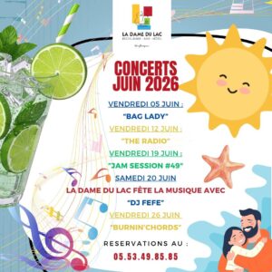 Concerts de juin à La Dame du Lac à Monflanquin - programmation musicale 2026